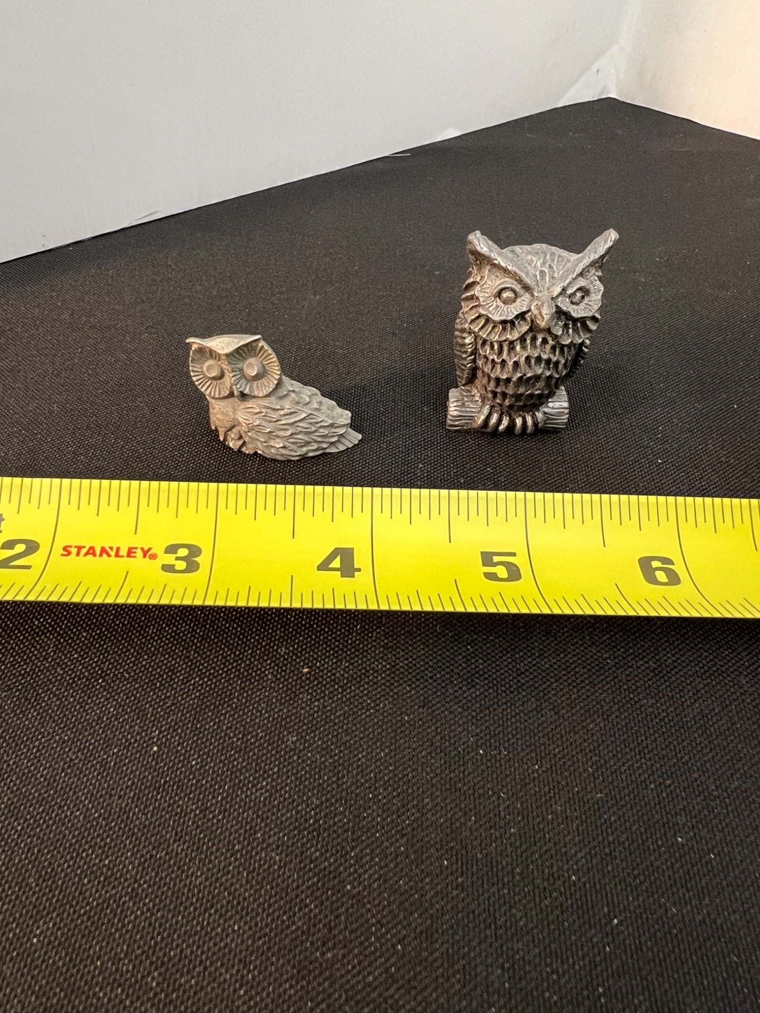 Two Pewter Metal Owl Figurines