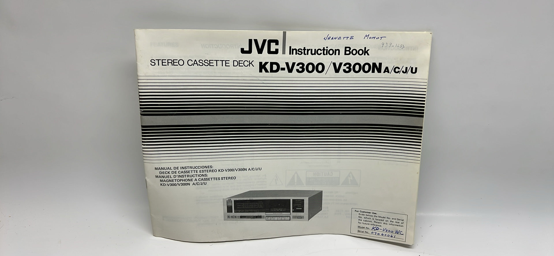 Vintage JVC KD-V300 / V300N Instruction Book