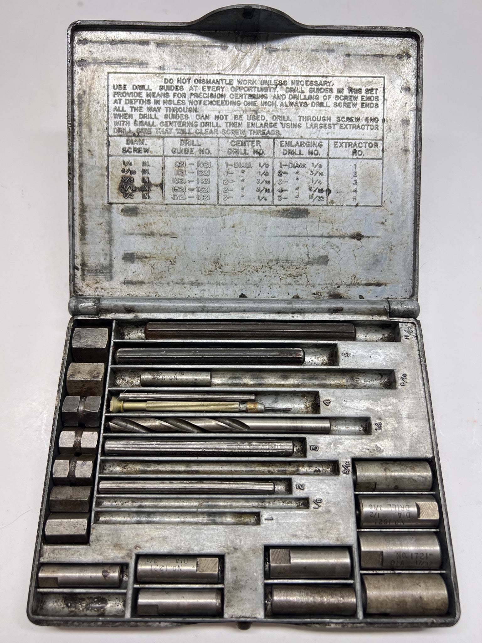 Blue Point Screw Extractor Set No. 1020 Cast Metal Case