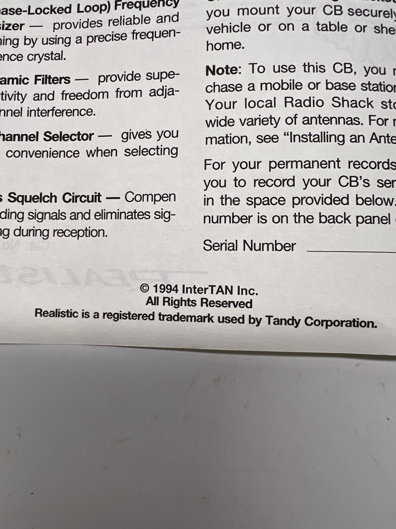 Realistic TRC-483 CB Radio Manual
