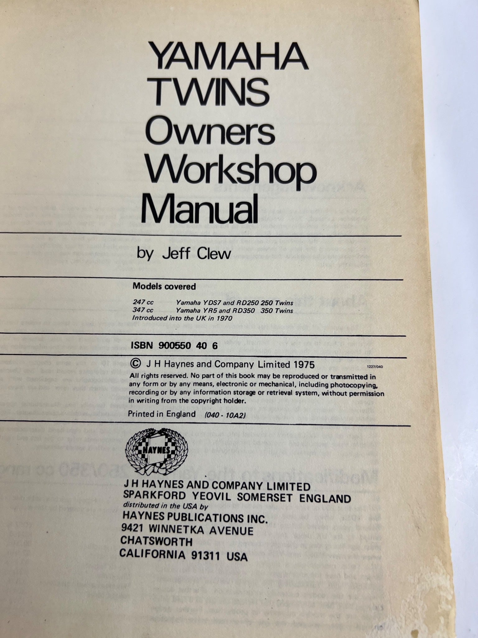 Yamaha 250 & 350 Twins Workshop Manual