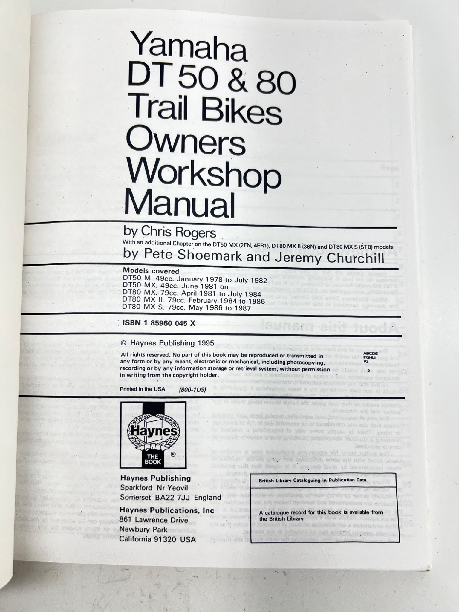 Yamaha DT50 & 80 Workshop Haynes Manual 1978 to 1995