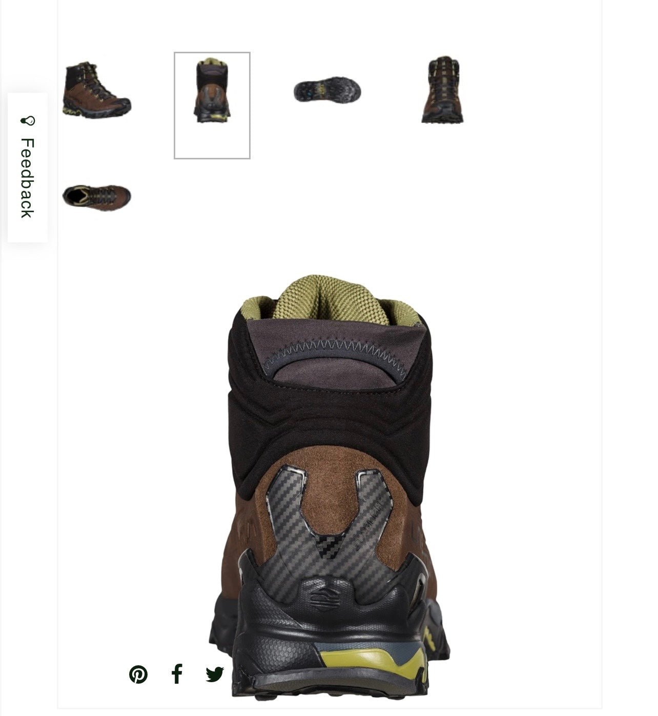 Black and brown hiking boot with visible brand logo on a white background