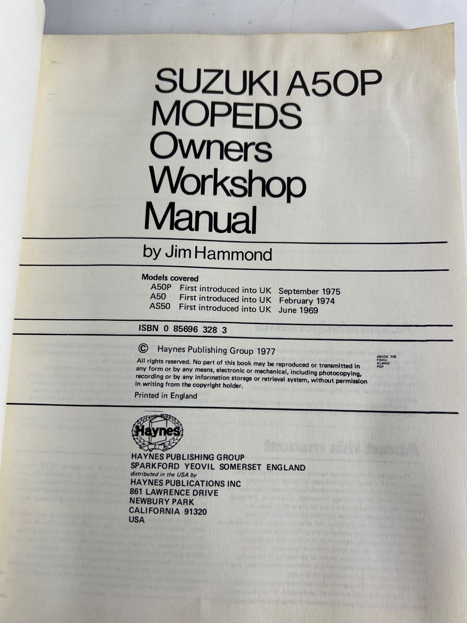 Suzuki A50P Mopeds Workshop Manual 1977