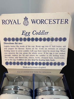 Royal Worcester Egg Coddlers with packaging and directions.