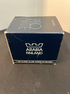 Box with 'Arabia Finland' branding on a dark surface