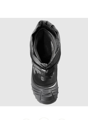 Black winter boot on a white background