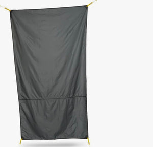 Gray towel hanging on a white background