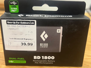 Black Diamond rechargeable battery packaging with price label on a wooden surface