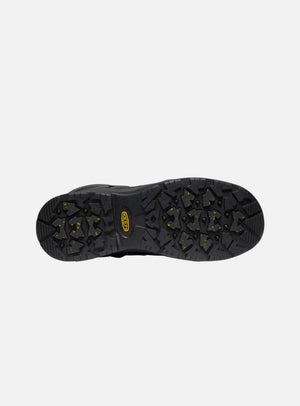Black shoe sole with tread pattern on a white background