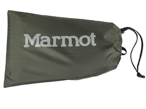 Green drawstring bag with 'Marmot' logo on a white background
