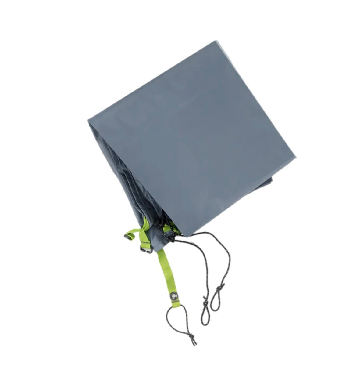 Gray tarp with green straps on a white background
