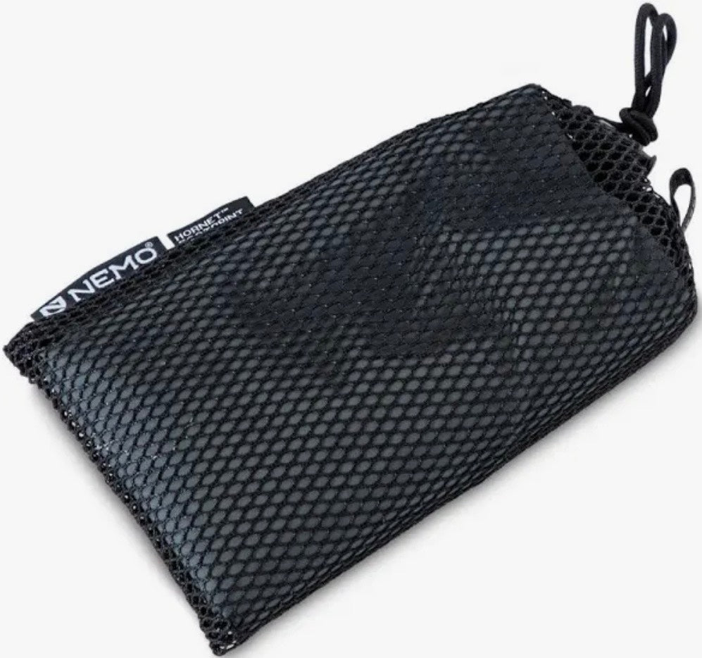 Black mesh drawstring bag with Nemo branding on a white background