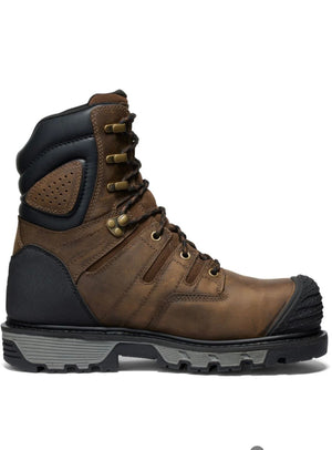 Brown leather boot with black accents on a white background