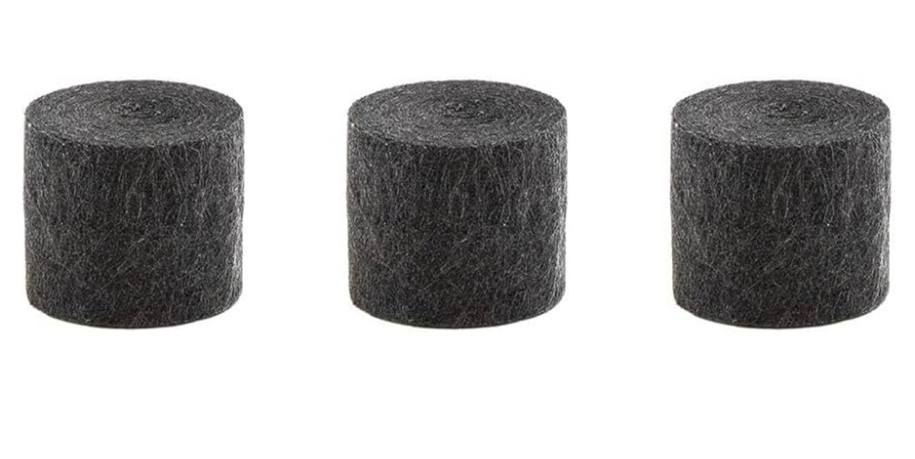 Three cylindrical black filters on a white background