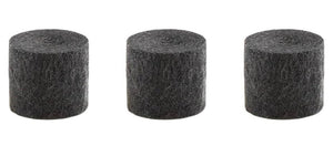 Three cylindrical black filters on a white background