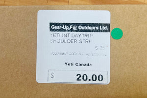 Label on a cardboard box with 'Gear-Up For Outdoors Ltd.' and 'YETI Canada' branding.