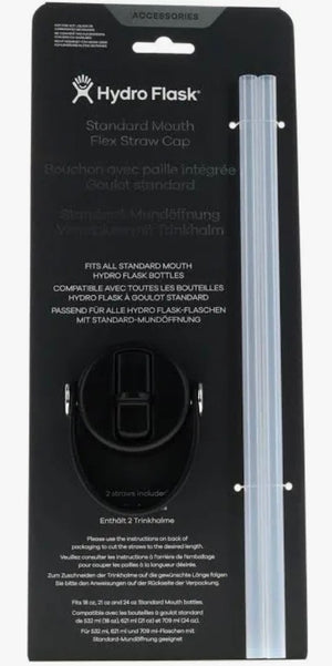 Hydro Flask standard mouth flex straw cap packaging on a black background