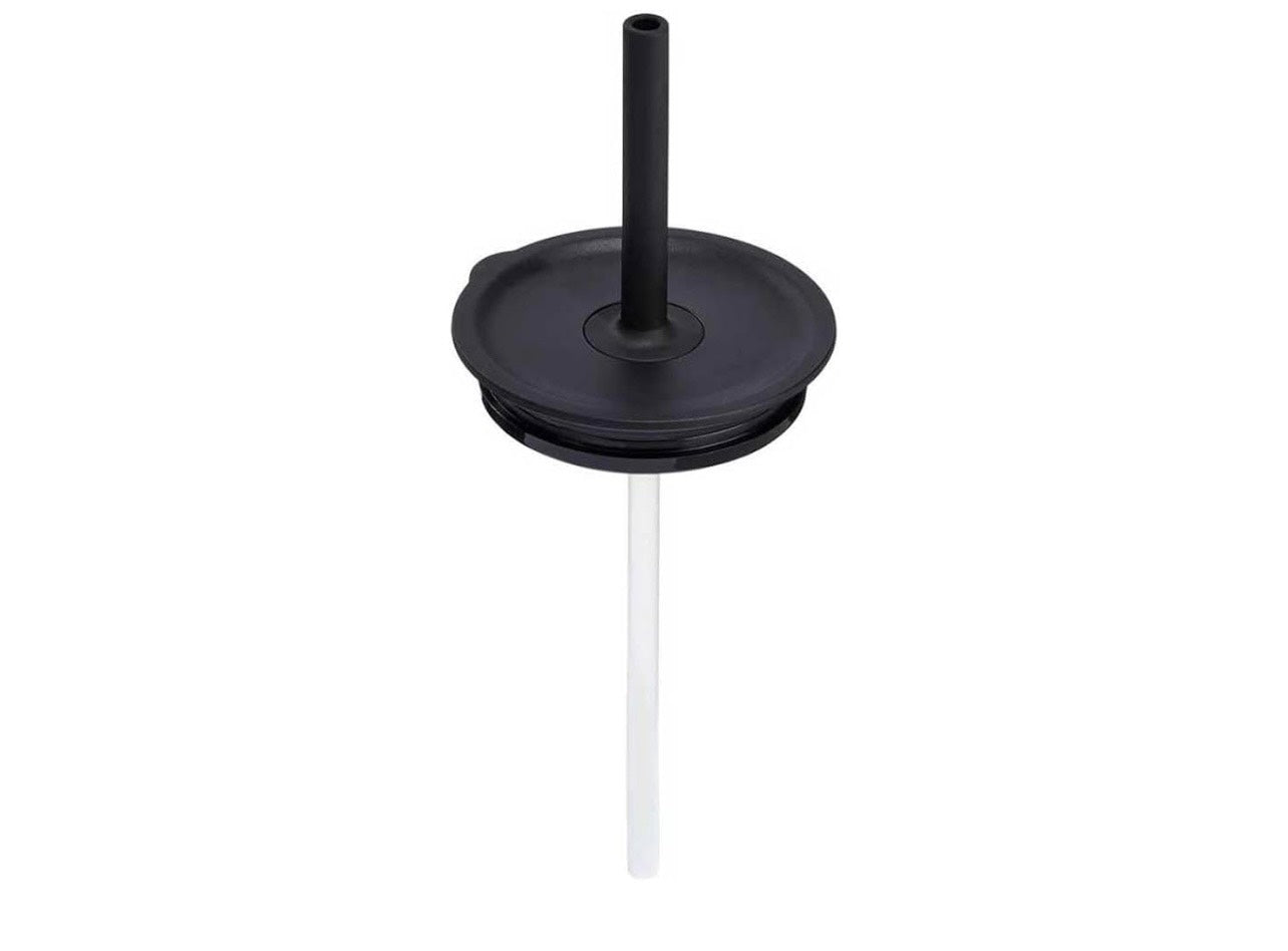 Black lid with a straw on a white background