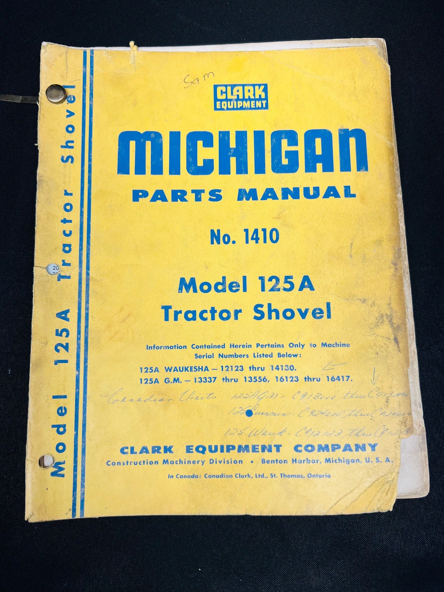 Clark Michigan Model 125A Parts Manual