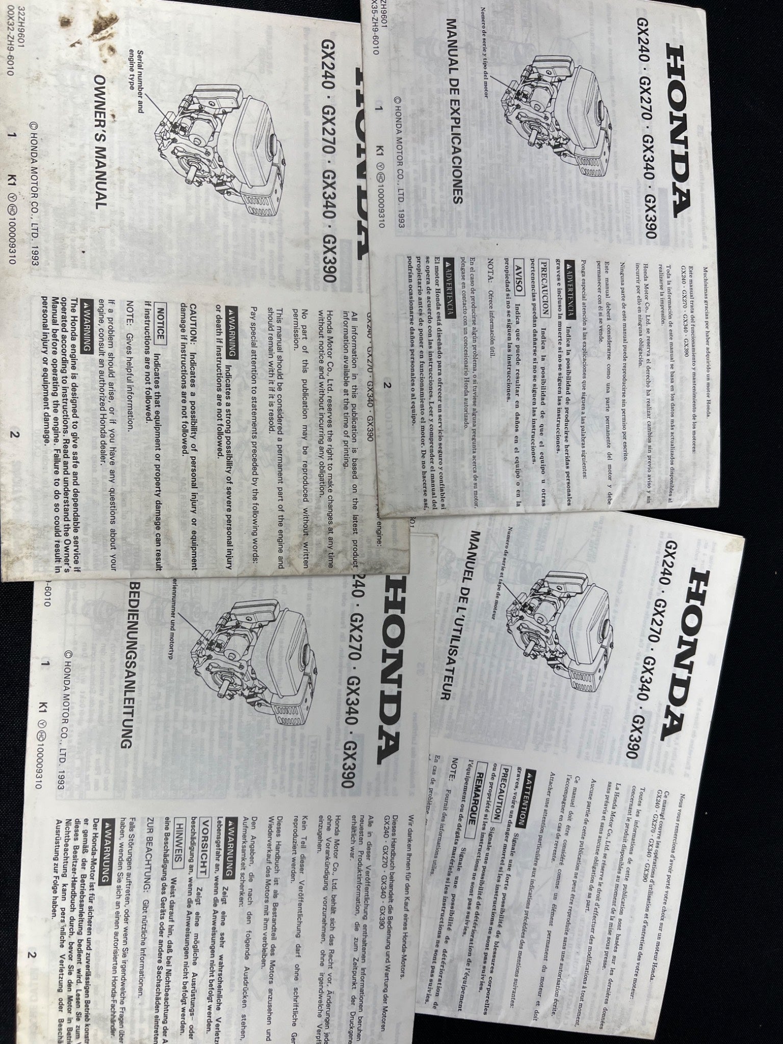 Honda GX240 GX270 GX340 GX390 Manuals