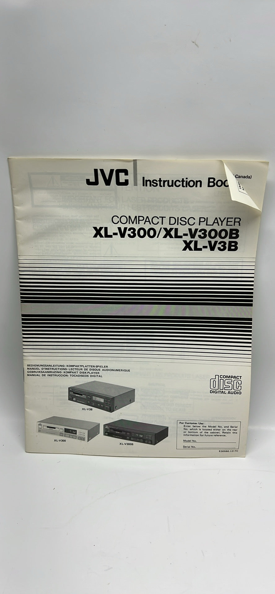 Title: Vintage JVC XL-V300 / XL-V300B / XL-V3B CD Player Instruction Manual - Original