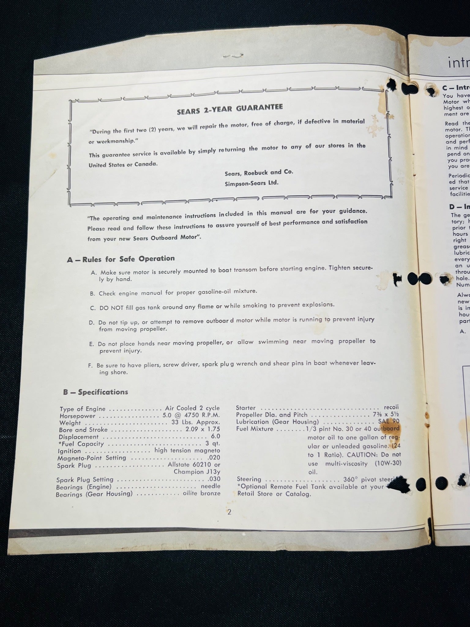 Sears 5 HP Outboard Motor Manual