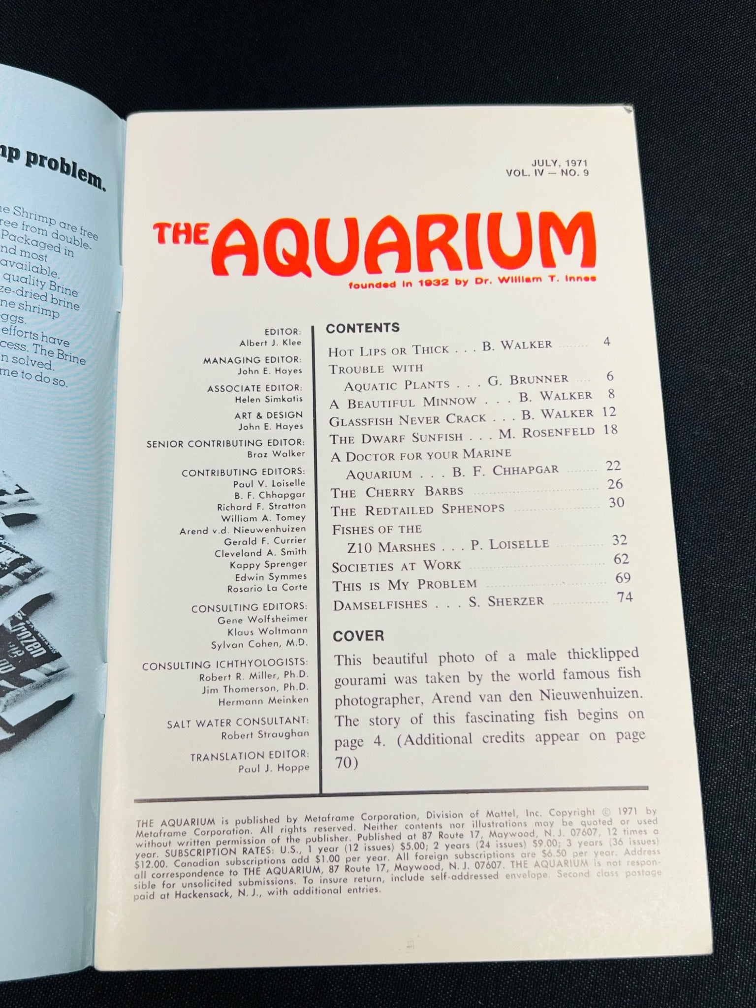 The Aquarium Magazine, July 1971 Issue