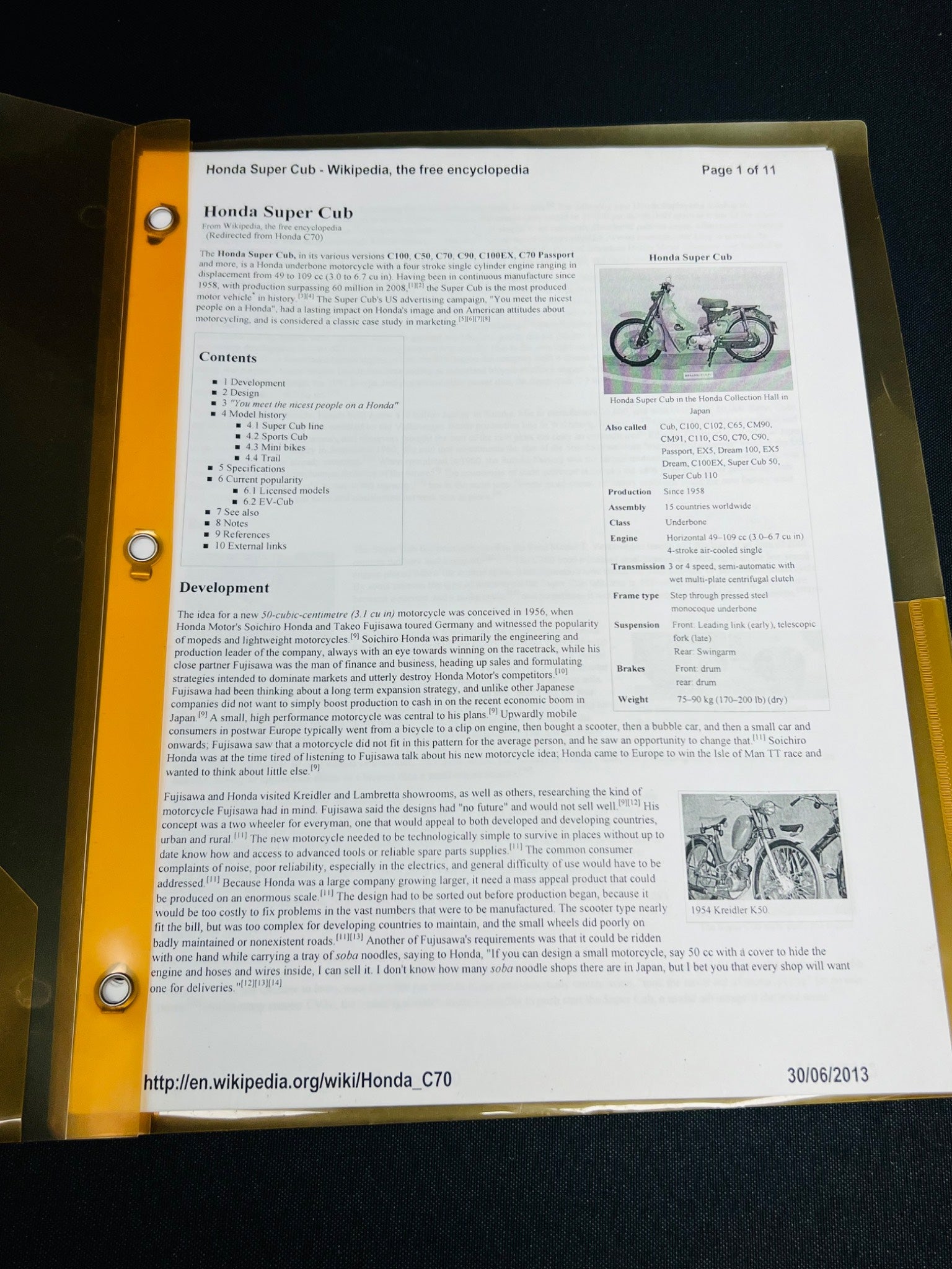 Honda Super Cub Printed Document