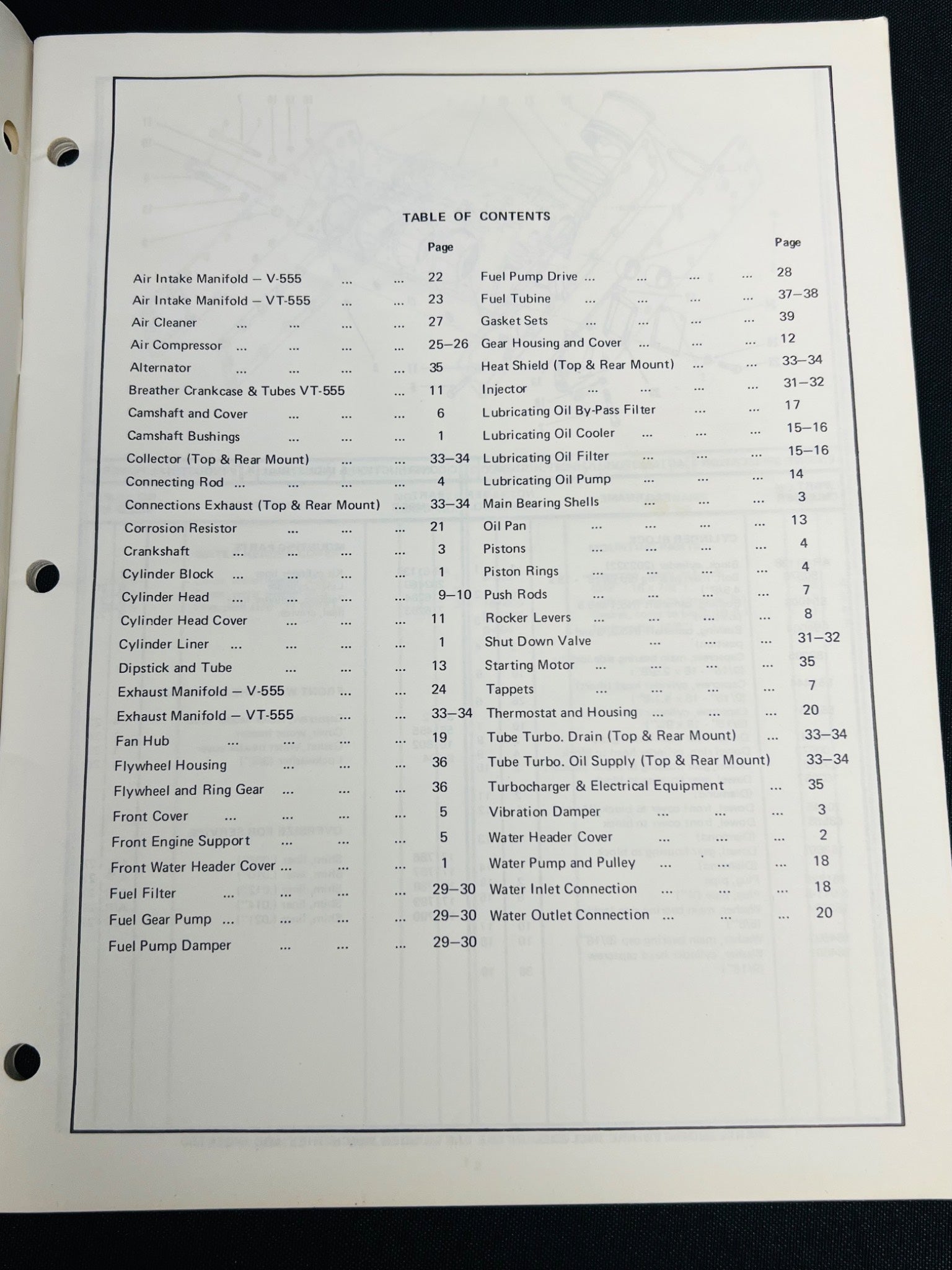 Cummins VT V555 Parts Catalog Bulletin