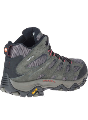 Gray hiking boot with red accents on a white background