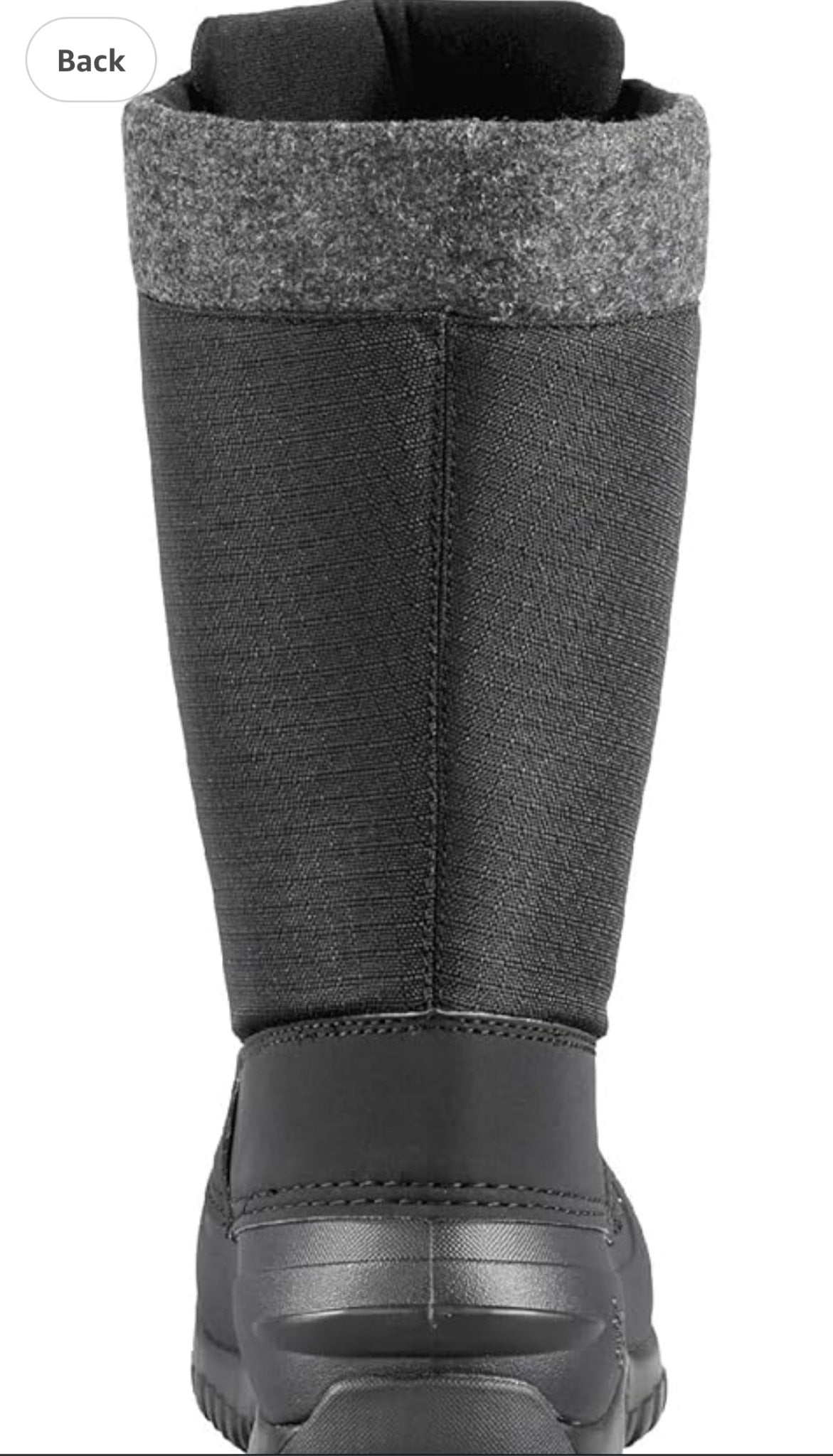 Gray winter boot with black sole on a white background