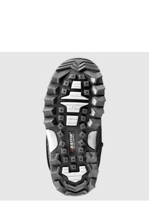 Close-up of a black and gray shoe sole on a light gray background