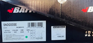 Box of SnoGoose women's shoes with brand logo and product details.