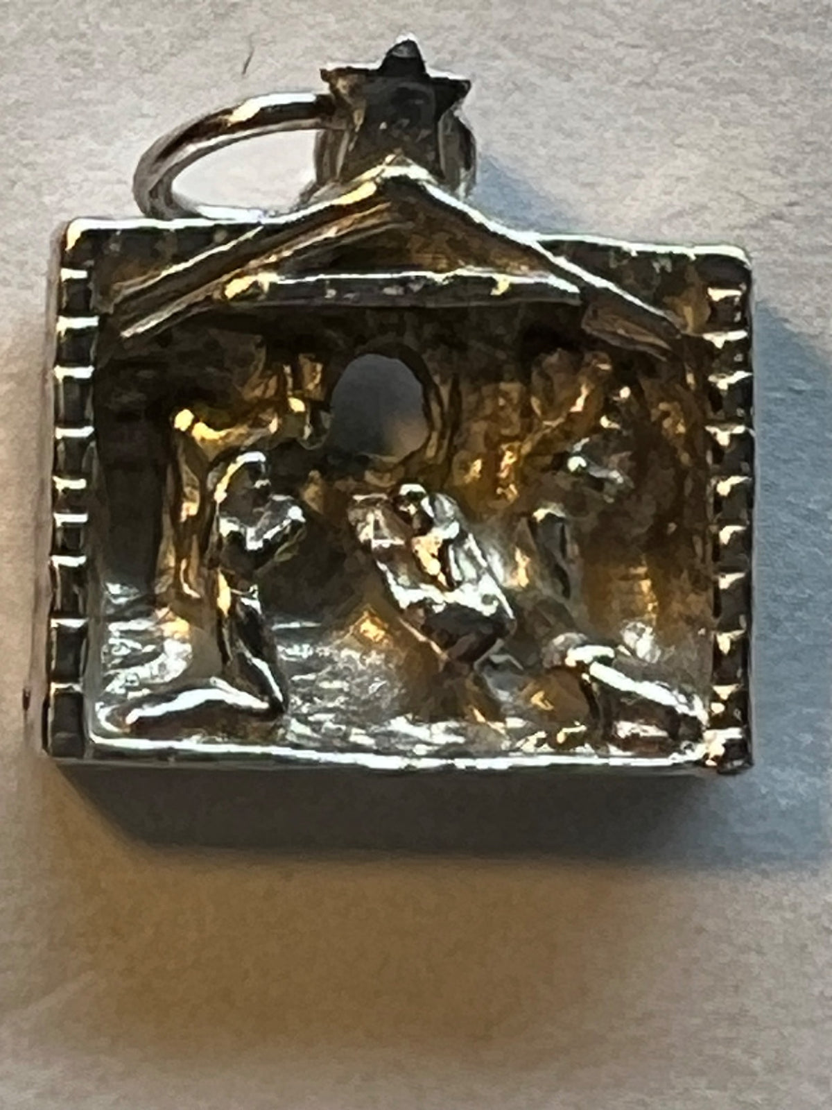 Silver Nativity Scene Pendant Charm