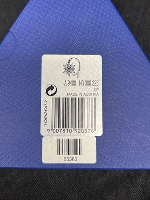Product label with barcode on a blue background