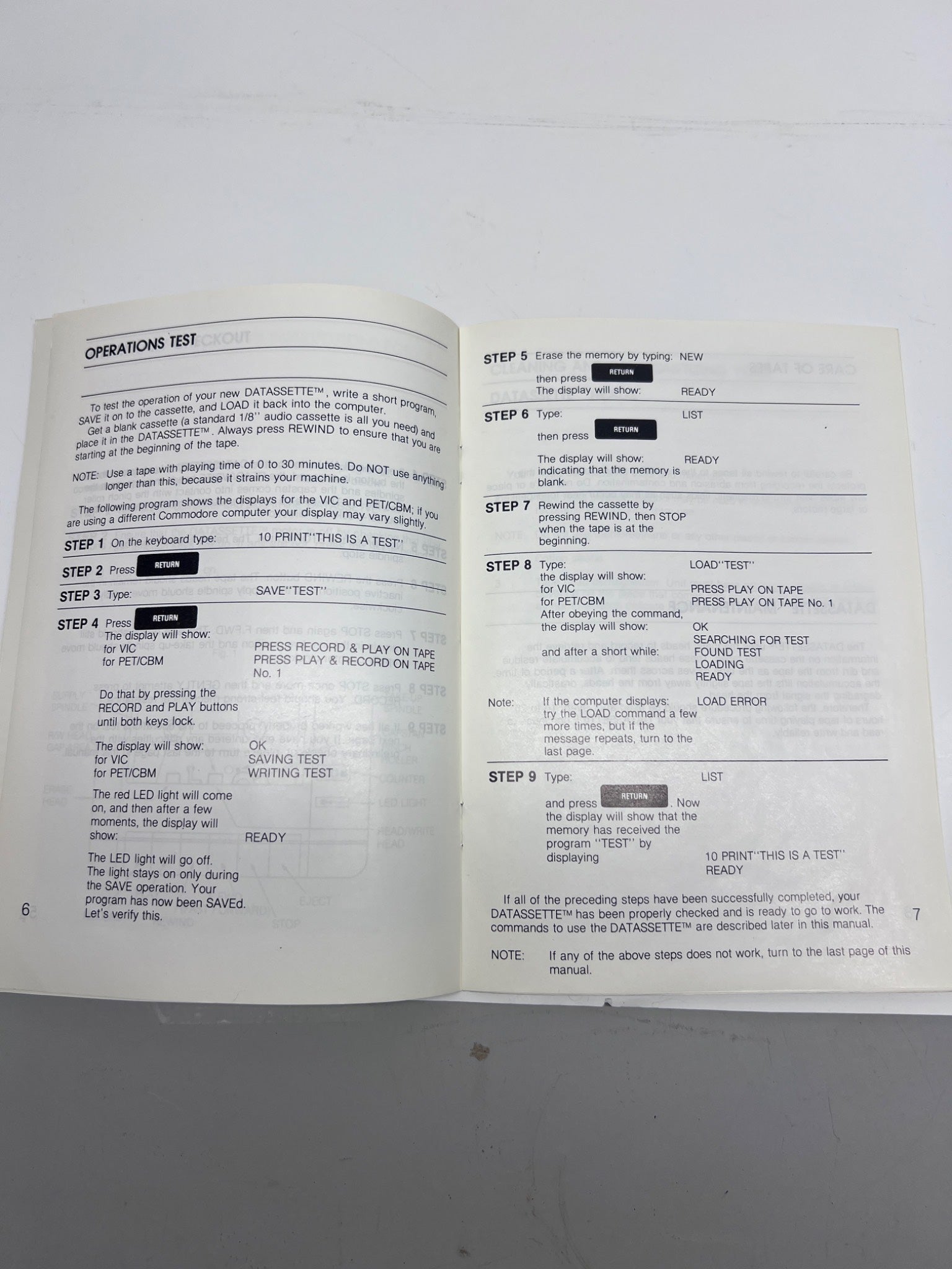 Commodore 1530 Datasette Operating Instructions Manua