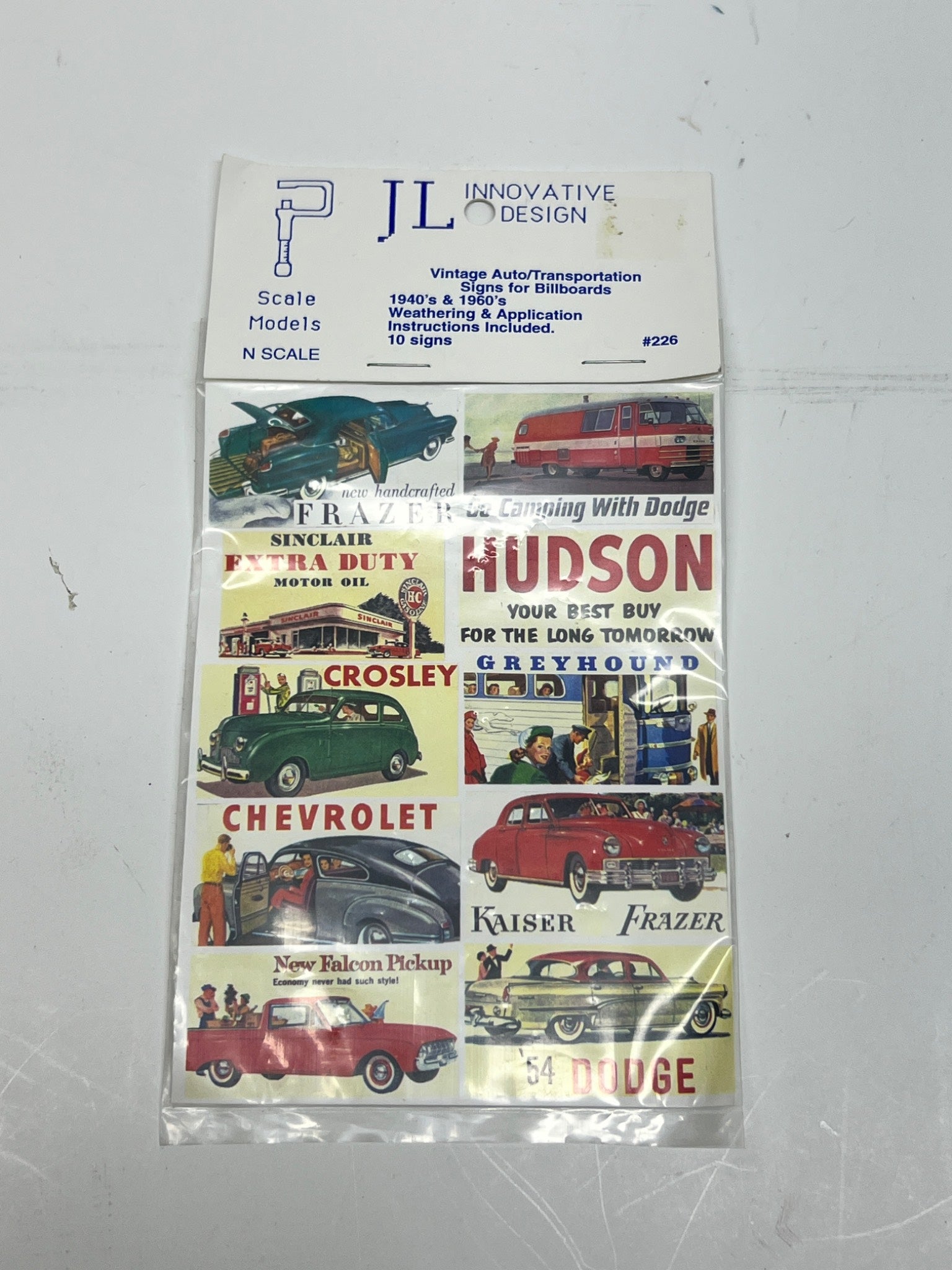 JL Innovative Design N Scale Billboard Signs – Hudson, Chevy, Dodge – NOS
