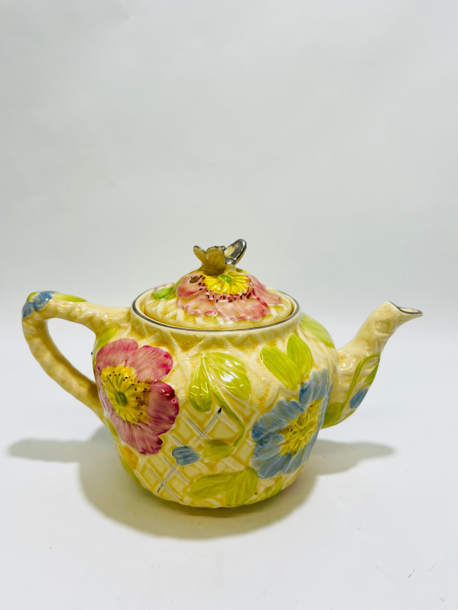 Price Bros Ceramic Floral Butterfly Teapot Made in England