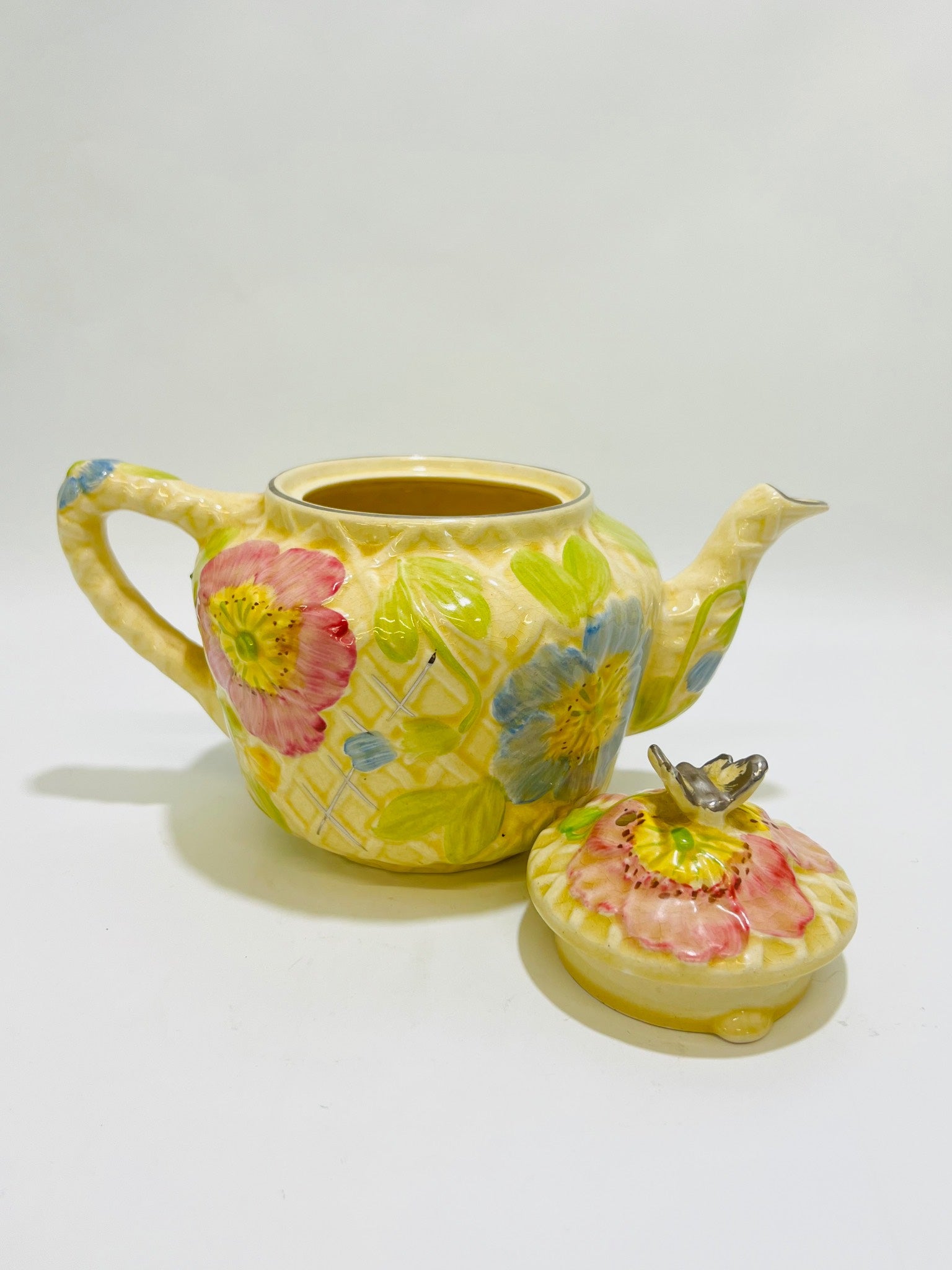 Price Bros Ceramic Floral Butterfly Teapot Made in England