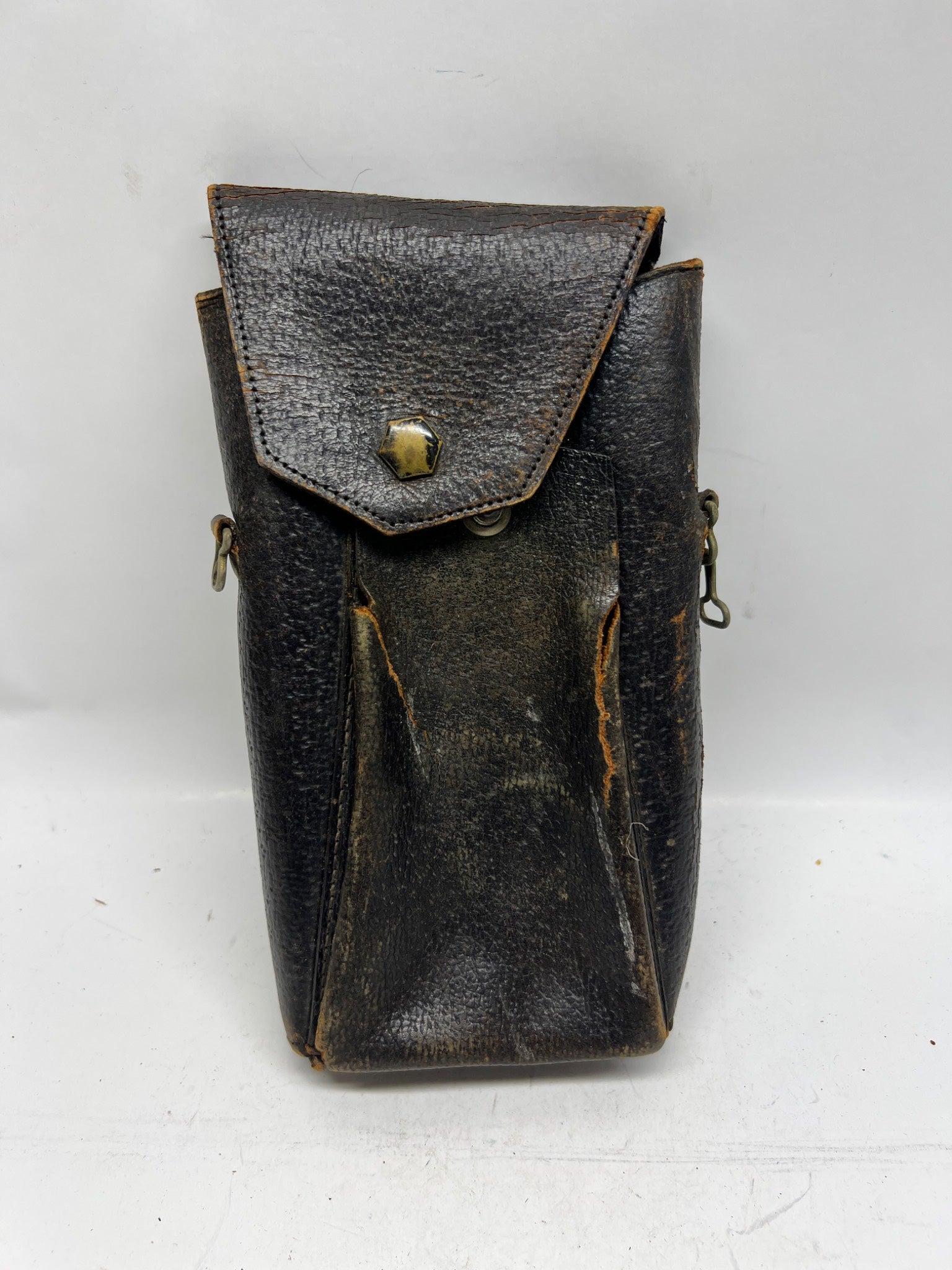 Vintage Brown Leather Folding Bellows Camera Case - Small Pouch