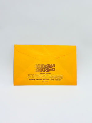 Yellow envelope with text on a light gray background