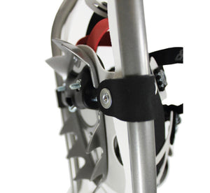 Close-up of a snowmobile plow attachment on a white background