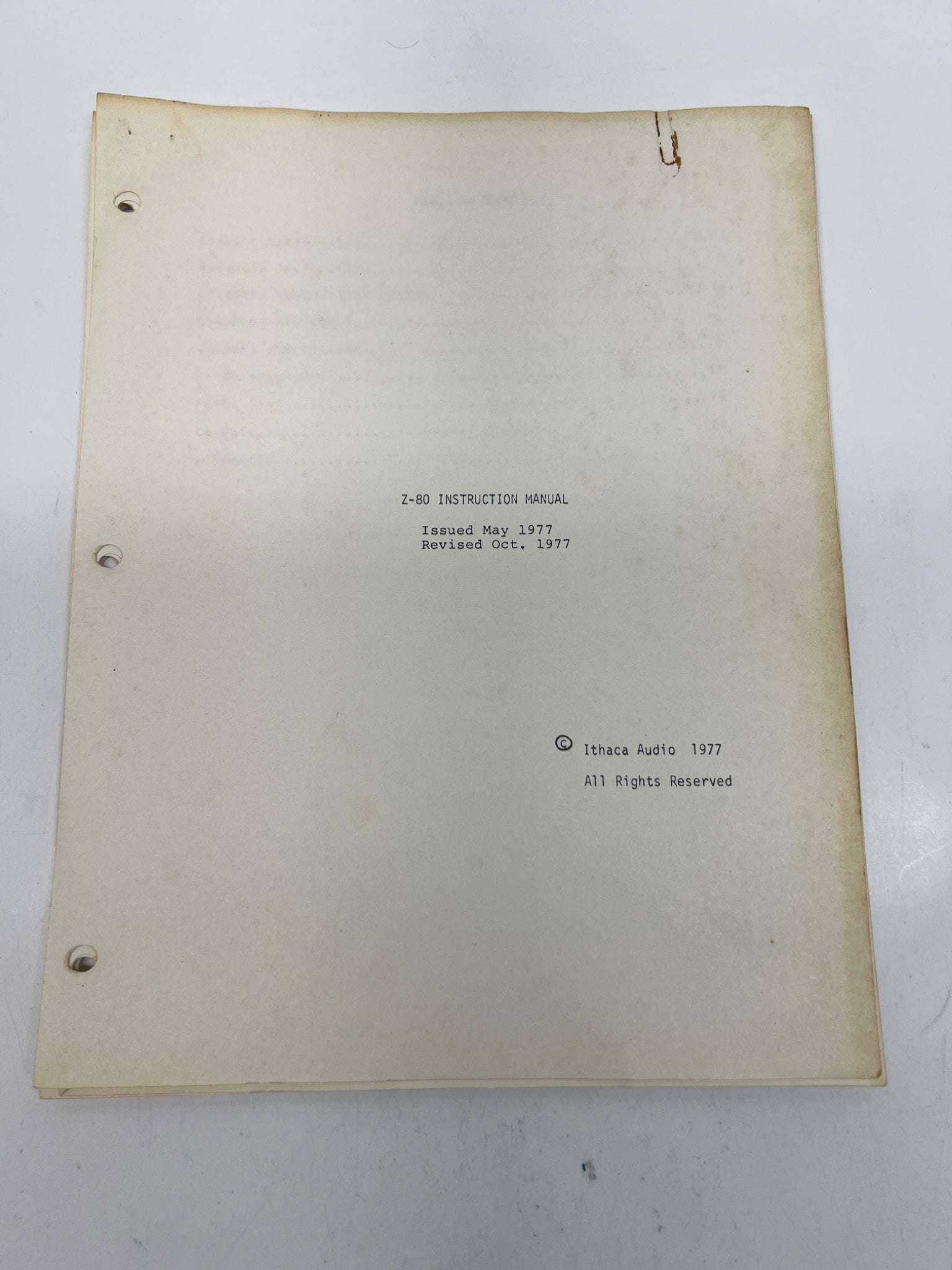 1977 Ithaca Audio S-100 Technical Manual