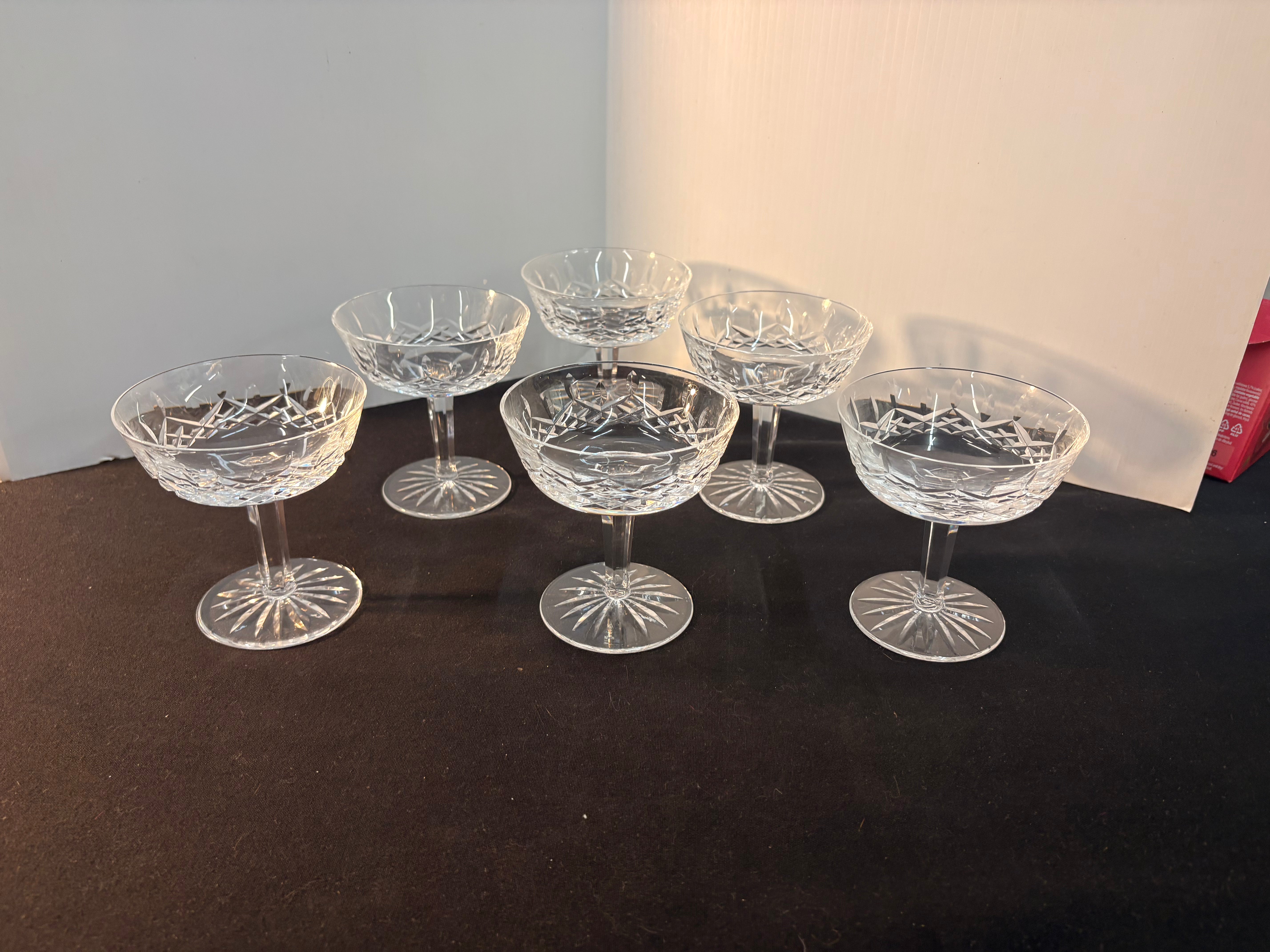 Waterford Crystal Clare 4 1/8” tall, sherbet, champagne, coupe glasses, - Set of 6
