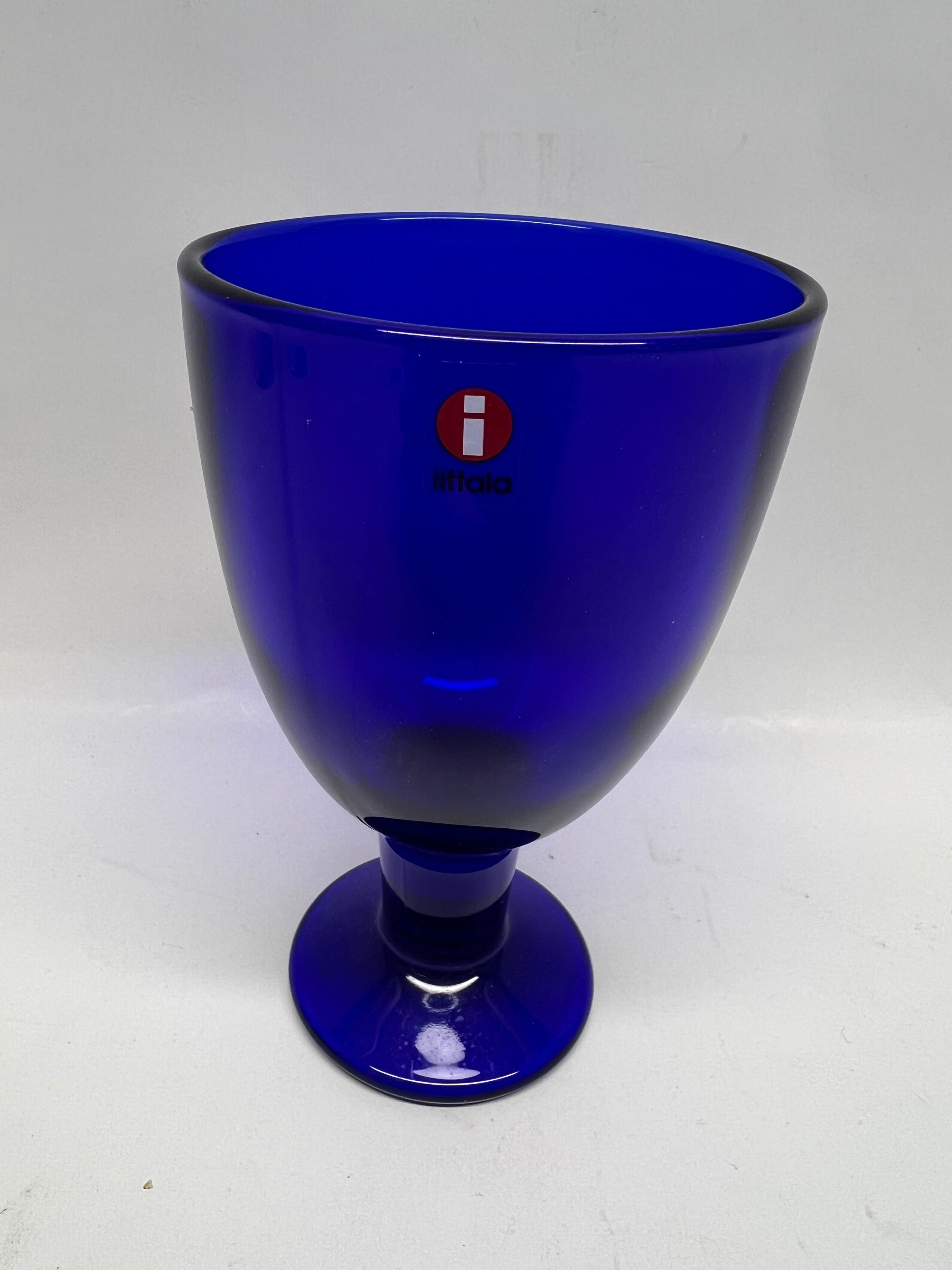 Vintage Iittala Ultramarine Blue Footed Goblet - Made in Finland with i sticker