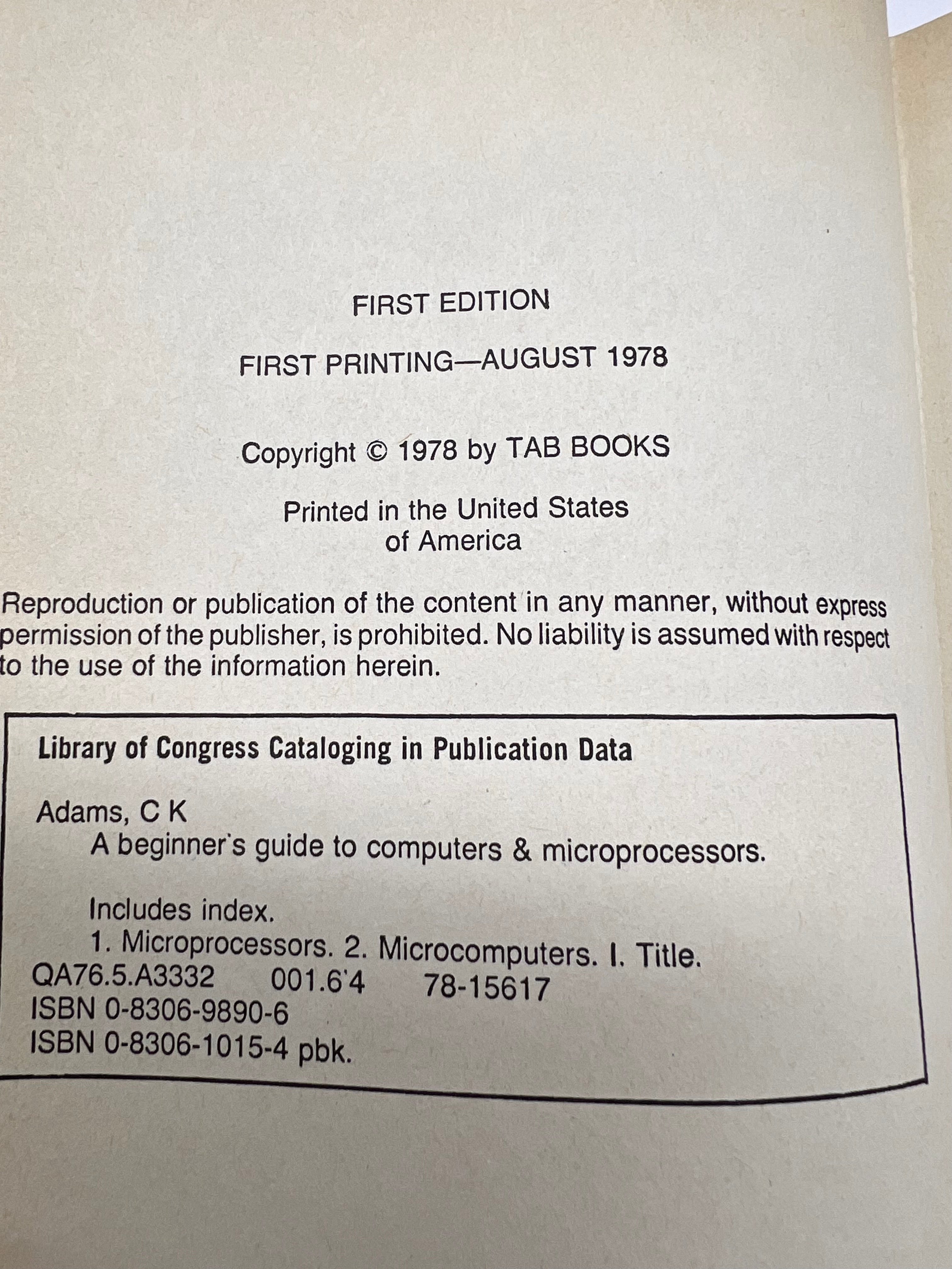 1978 A Beginner's Guide to Computers & Microprocessors Hardcover 1st edition, 1st printing