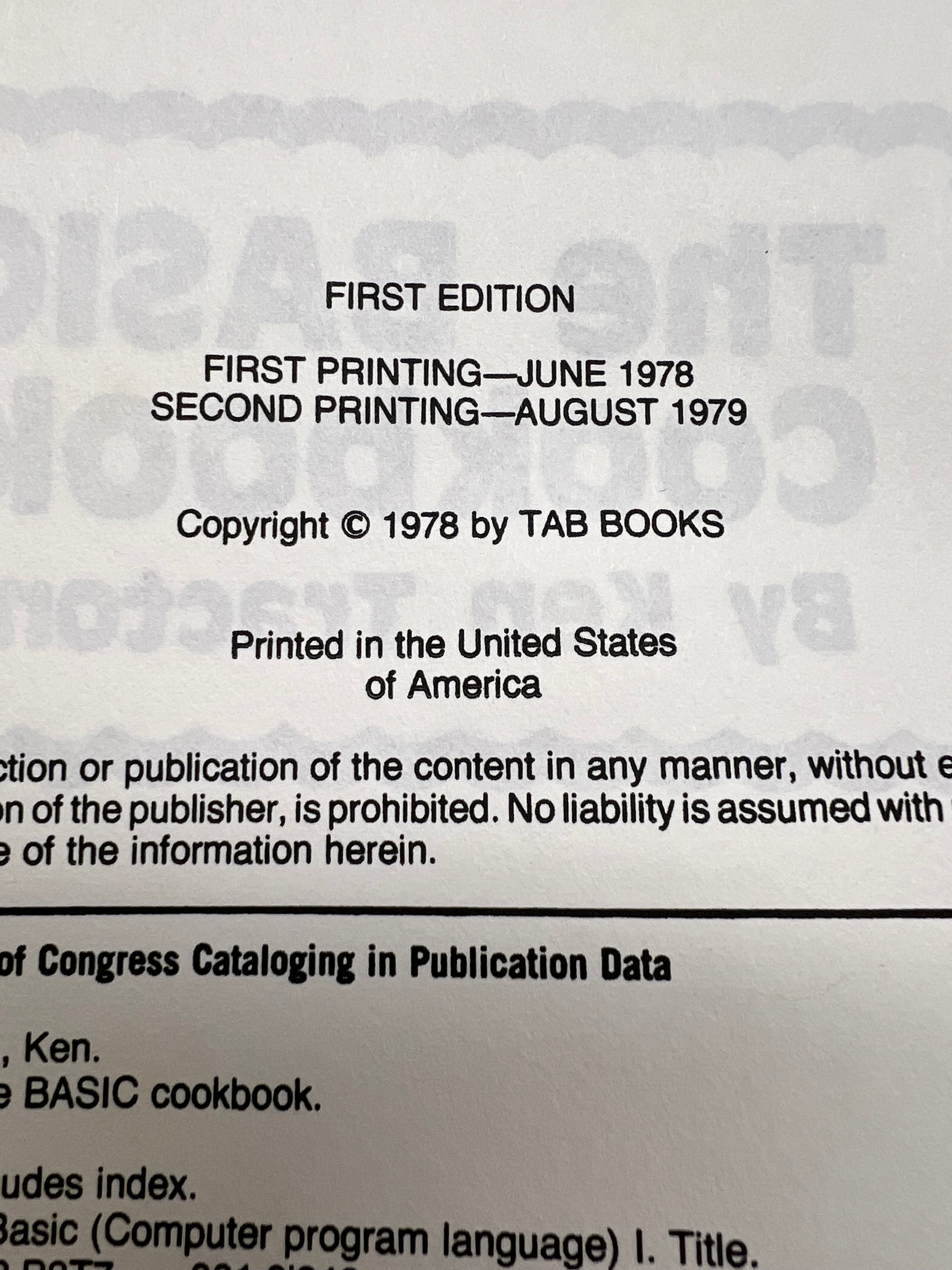 1978 The BASIC Cookbook" by Ken Tracton (1978) - Rare Computer History 1st edition second printing