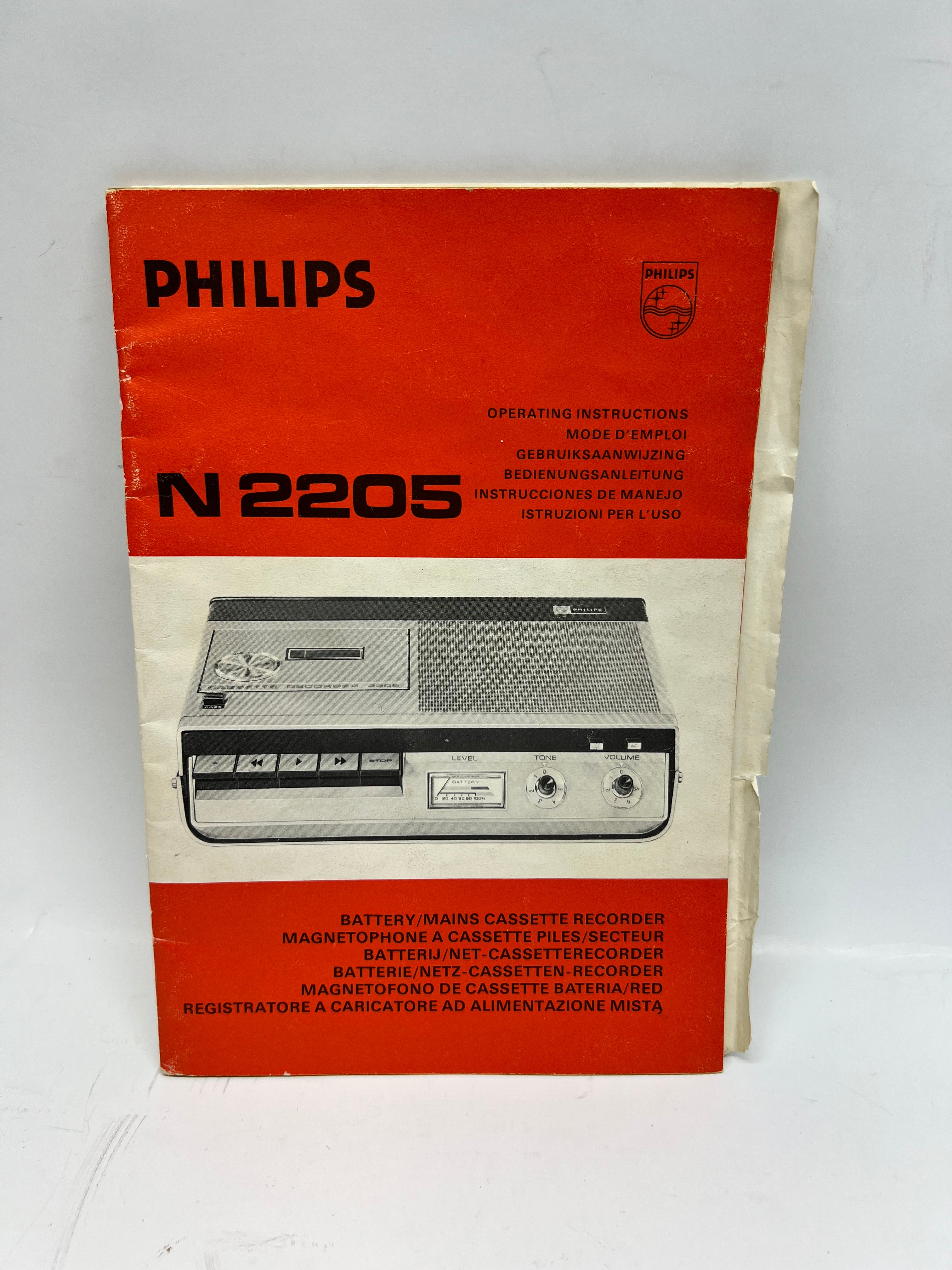 Vintage Philips N2205 Cassette Recorder Original Manual
