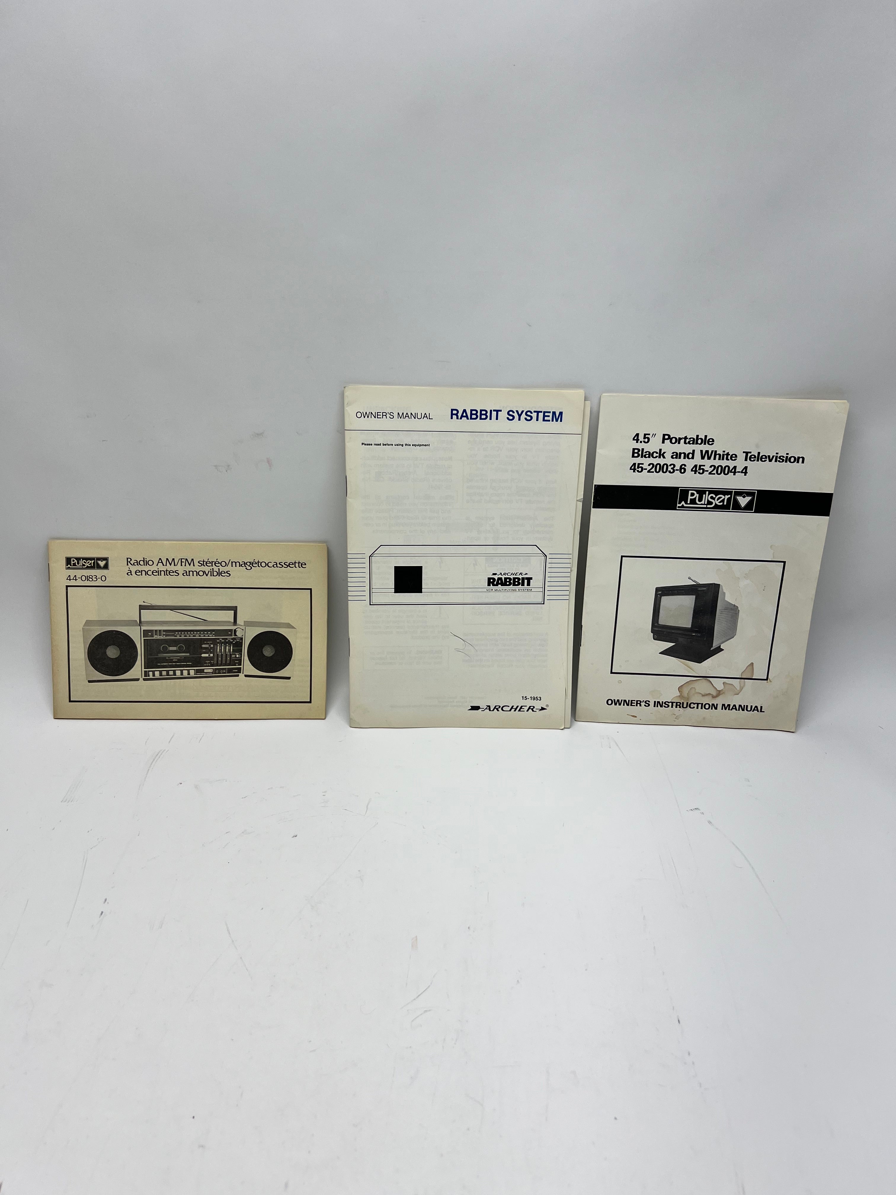 Title: Vintage Electronics Manual Lot - Pulser & Archer Rabbit (Retro TV/Audio)